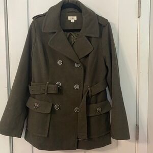 Cato Womens Olive Green Double Breasted Belted Pea Coat Jacket Size L Y2K